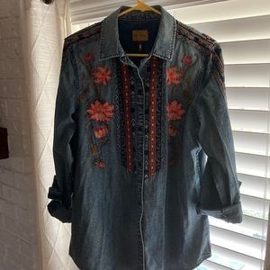 Sundance Medium Driftwood Denim Embroidered Button Down